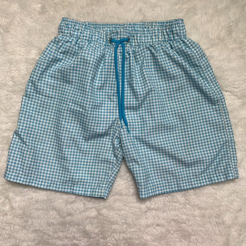 Pili Carrera Toddler Blue Checkered Boy Swimming Trunks Size 8 Years